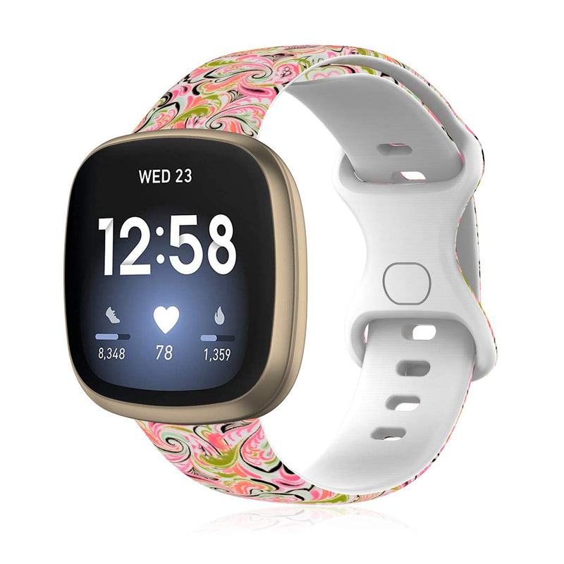[Australia - AusPower] - Huadea Printed Bands Compatible with Fitbit Sense/Versa 3, Soft Silicone Sports Strap Replacement Band for Fitbit Sense/Versa 3 Smart Watch Women Men (Pink Oil Painting-S) 