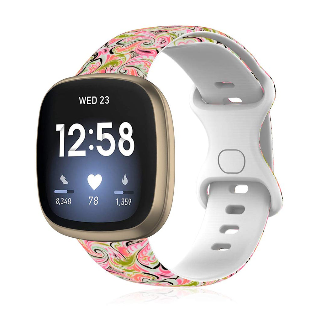 [Australia - AusPower] - Huadea Printed Bands Compatible with Fitbit Sense/Versa 3, Soft Silicone Sports Strap Replacement Band for Fitbit Sense/Versa 3 Smart Watch Women Men (Pink Oil Painting-L) 