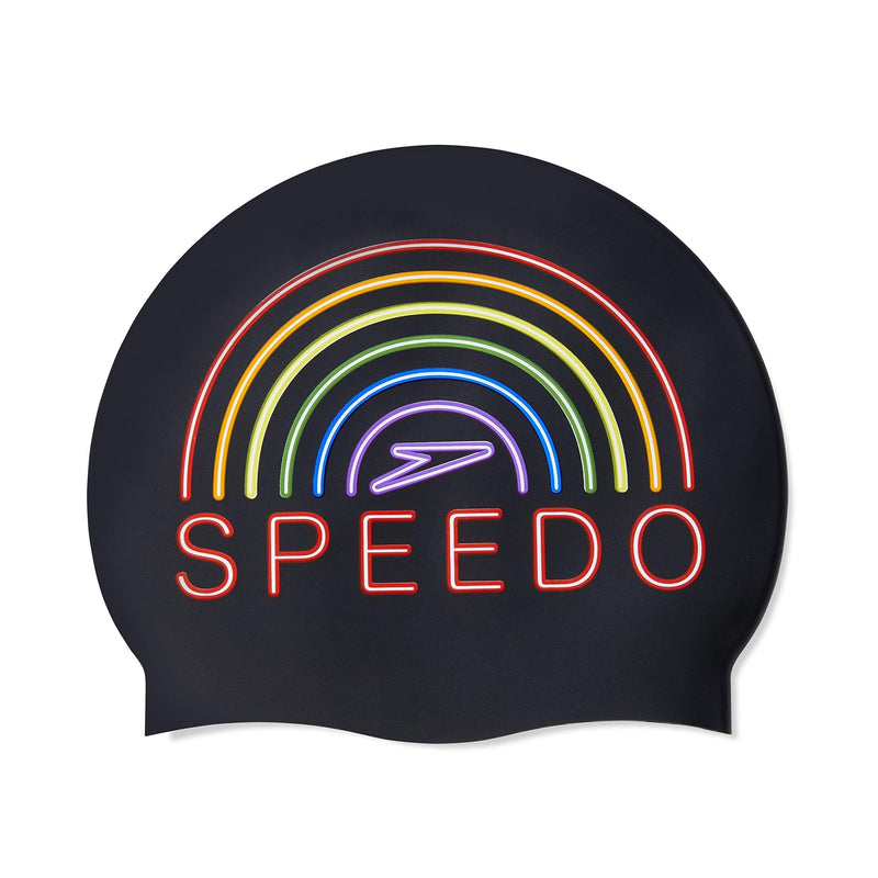 [Australia - AusPower] - Speedo Unisex-Adult Swim Cap Silicone Black/Rainbow 