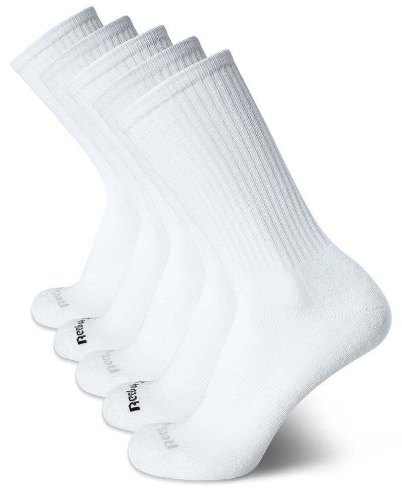 [Australia - AusPower] - Reebok Men's Cushioned Comfort Athletic Performance High Crew Socks (5 Pack) Classic White 6-12.5 