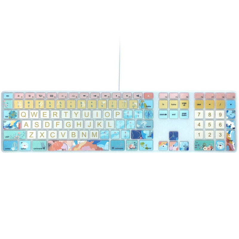 [Australia - AusPower] - Silicone Keyboard Cover Skin for Apple iMac Keyboard with Numeric Keypad Wired USB MB110LL/B(Model: A1243), Cute Print, US Layout, Litter Flowers for Apple wired keyboard(Model: A1243) 