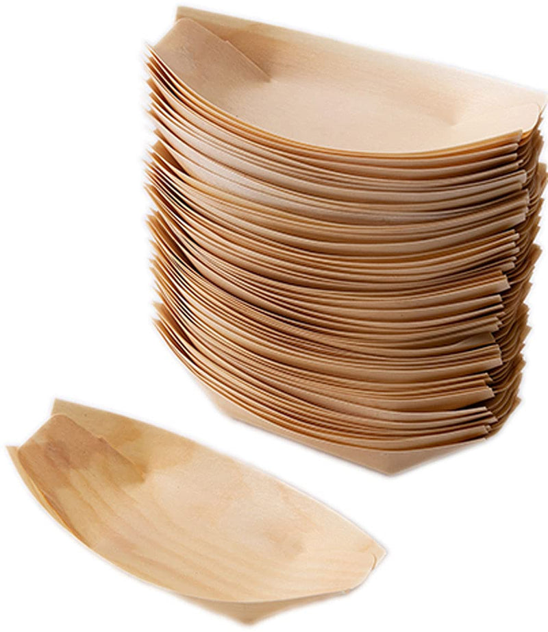 [Australia - AusPower] - Sanxian - Disposable Wood Boat Plates/Dishes (100, 5''Long×2.4''Wide×0.5''High) 100 