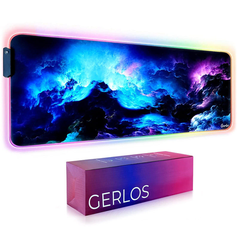 [Australia - AusPower] - RGB Gaming Mouse Pad, Gerlos Large Extended Soft Led Mouse Pad with 12 Lighting Modes 2 Brightness Levels, Water Resist Keyboard Pad, Computer Keyboard Mousepads Mat 800 x 300mm / 31.5×11.8 inches Blue 