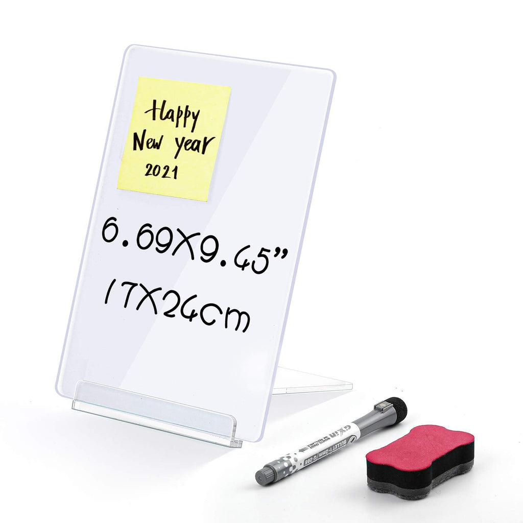 [Australia - AusPower] - MaxGear Desktop Dry Erase Board, Small Dry Erase Whiteboard with Stand 9.45" x 6.69", Toughened Glass Whiteboard for Desk with Erase White Surface. Acrylic Planner To Do Lists for Office, Home, School Acrylic Stand 