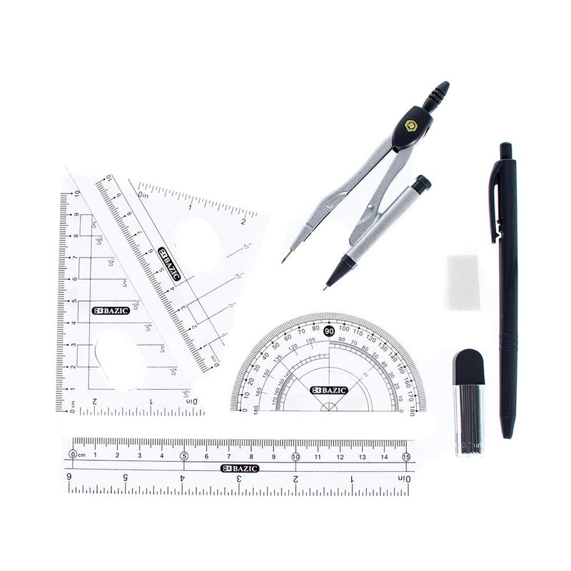 [Australia - AusPower] - West Coast Paracord 9 Piece Mathematics Tool Set – Straight Ruler, 30/60/90 Triangle Ruler, 45/90 Triangle Ruler, 180 Degree Protractor and More! Clear/Black Includes Sturdy Storage Case 