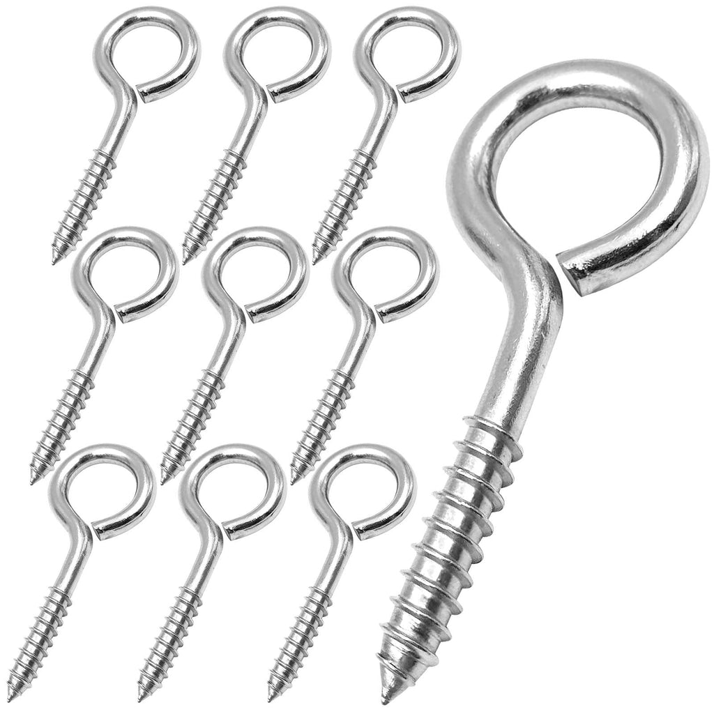 [Australia - AusPower] - 2.5 Inch Heavy Duty Eye Hooks, 10 Pack Stainless Steel Eye Screws, Screw in Eye Hooks for Wood, Securing Cables Wires, Anti-Rust Self Tapping Eyelet Screw Eye Bolts for Indoor & Outdoor Use 