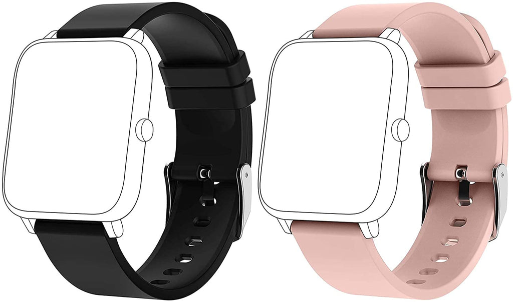 [Australia - AusPower] - Smart Watch Bands for P22, P32, P36, 20mm Adjustable Replacement Bands Silicone Quick Release Watch Straps for Men and Women Black+Pink 