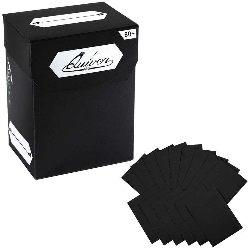 [Australia - AusPower] - Quiver Time TCG Standard Size Cards Bundle ~ 80+ Black Deck Block with Double Dividers + 100 Pack Artemis Black Standard Card Sleeves (66 x 93 mm) 80+ (with sleeves) 