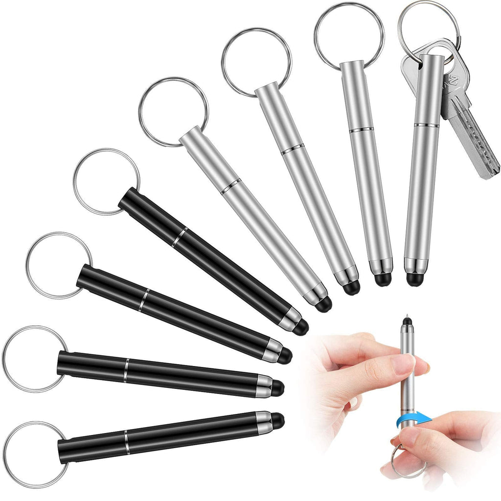 [Australia - AusPower] - Outus 8 Pieces Stylus Pen Keychain Portable Touch Screen Capacitive Stylus, 3-in-1 Integrated Key Chain Stylus Pens for Tablets and Cell Phones Black, Silver 