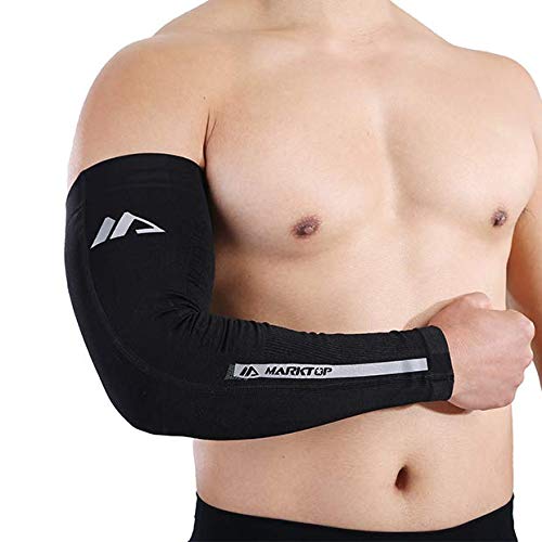 [Australia - AusPower] - High Elastic Longer Arm Sleeve - Armband for Basketball Soccer Volleyball - Elbow Support Brace Sports - Safety Elbow -Marktop (Black, M) Black 