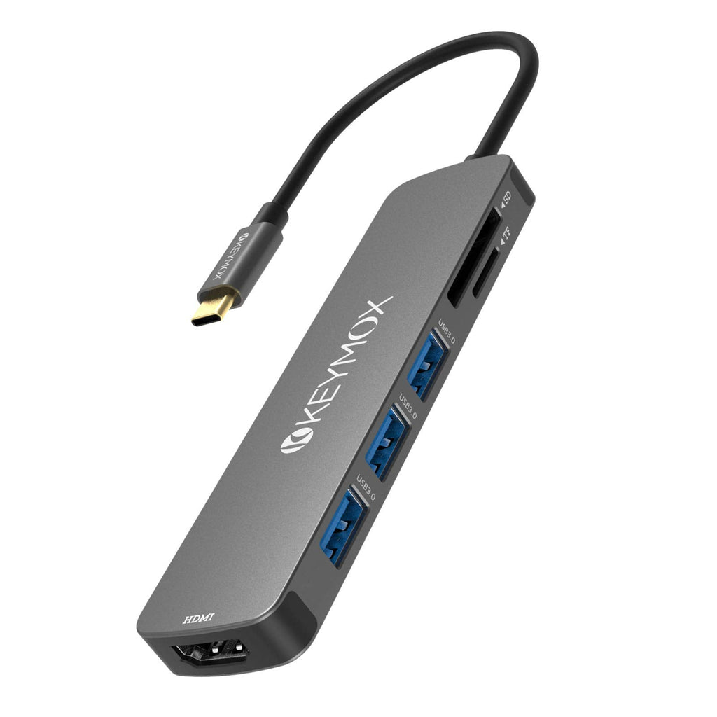 [Australia - AusPower] - KEYMOX USB C Hub HDMI, MacBook Pro Multiport Adapter USB C Dongle, 4K USB-C to HDMI, 3 USB 3.0 Ports and SD/TF Cards Reader for MacBook Air Pro ChromeBook Pixel Matebook XPS (AZDS283) 