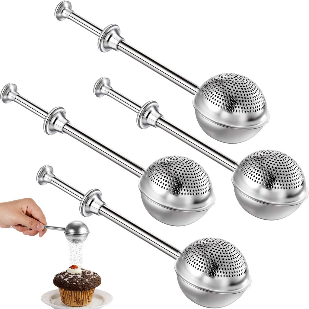 [Australia - AusPower] - Powdered Sugar Flour or Powdered Sugar Shaker Duster Flour Dispenser Shaker with Spring-operated Handle Stainless Steel One-handed Operation Shaker Duster for Sugar Flour and Spices (4) 4 