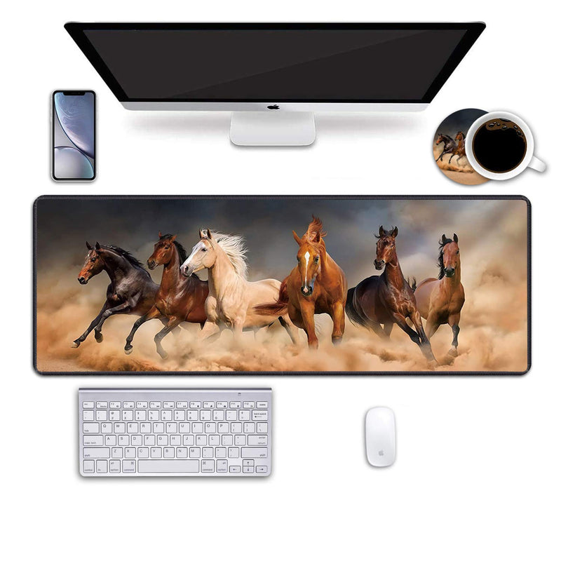 [Australia - AusPower] - Desk Pad Mat Gaming Mouse Pads with Coasters, Office Desk Mat 31.5" ×11.8" Large Gaming Mouse Pad Durable Extended Computer Mouse Pad with Non-Slip Rubber Base for Office & Home (Galloping Horse) Galloping Horse 