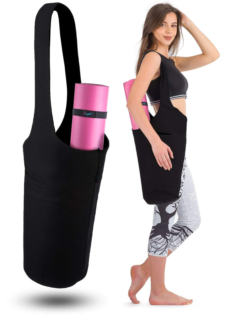[Australia - AusPower] - Zenifit Yoga Mat Bag - Long Tote with Pockets - Holds More Yoga Accessories. Cute Yoga Mat Holder with Bonus Yoga Mat Strap Elastics. Stylish and Practical Yoga Mat Bags and Carriers for Women Black 