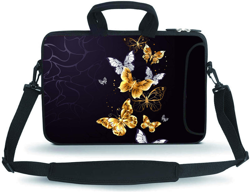 [Australia - AusPower] - 11-15.6" Case Laptop/Chromebook/Ultrabook/MacBook air Notebook PC Messenger Bag 11-13.3 inch Golden Butterflies 