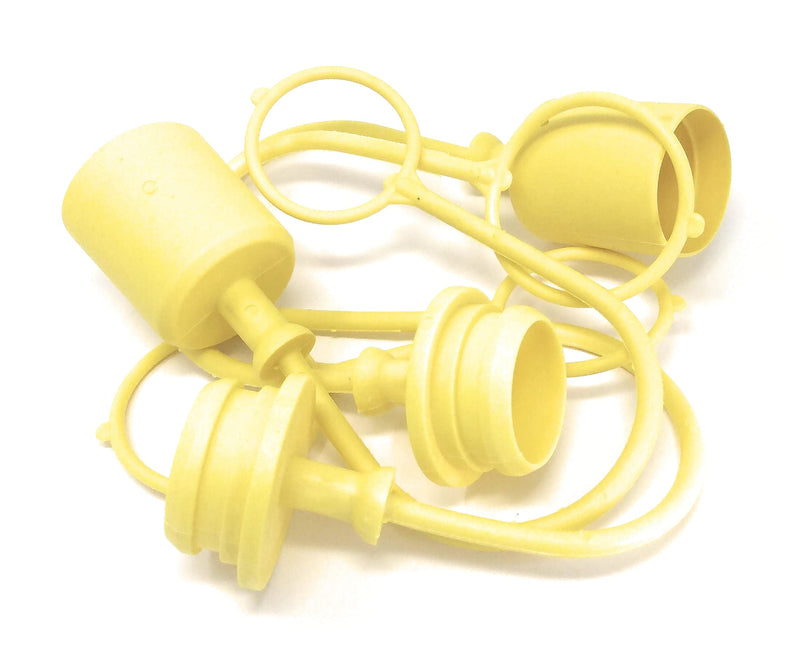 [Australia - AusPower] - Grunge Armor | 2 Dust Caps + 2 Plugs | Fits ISO B Male + Female Hydraulic Quick connectors, ISO 7241 B with 1" ID Hoses. Yellow Molded Cap with Tether (Fits couplers on 1" Hoses, Yellow) Cap/Plug Ø1.58" (ISO-B 1 [-16] Size) 