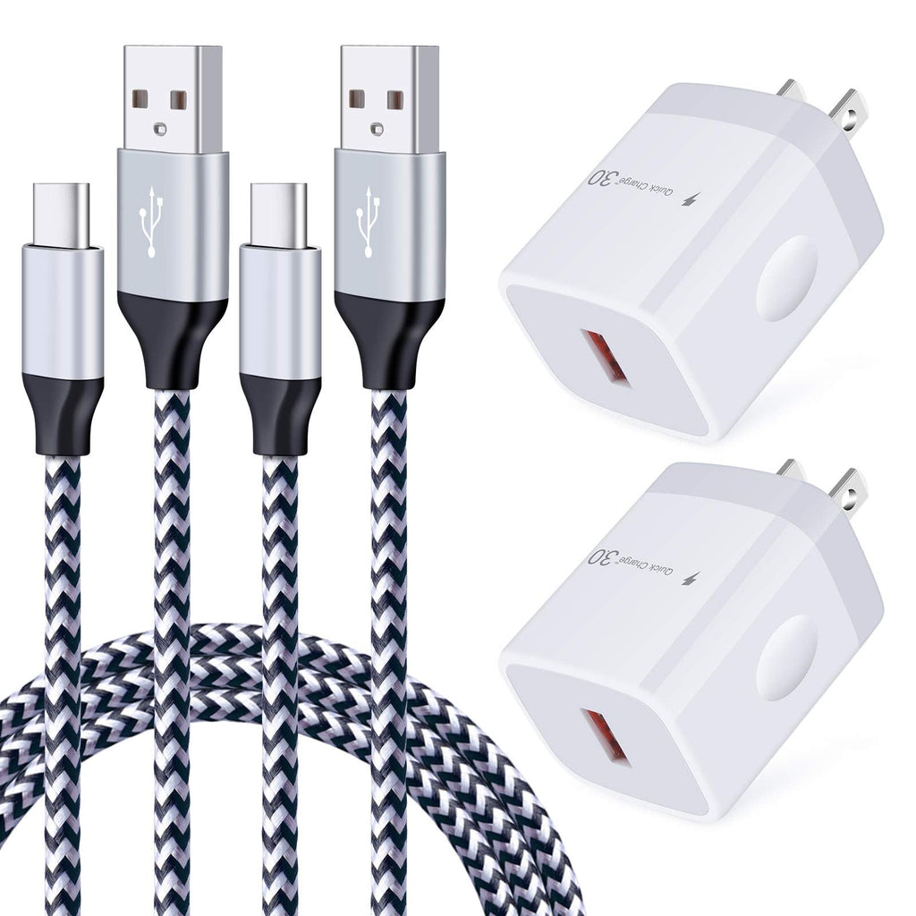 [Australia - AusPower] - Quick Charge 3.0 Adaptive Fast Charging USB Adapter Wall Charger Plug with 2Pack 6ft Type C Cable for Samsung Galaxy S22 S21 Ultra S20 FE Note 20 Ultra A13 A02S A12 A21 A51 A10E A50 A11 A71 A20 S10 S9 