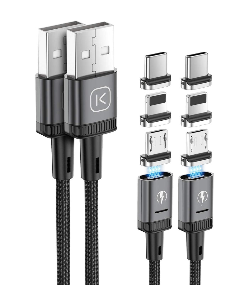 [Australia - AusPower] - 2Pack Magnetic Charging Cable 3.3ft, KUULAA 3 in 1 QC 3.0 3A Fast Charging Cord Nylon Braided Magnetic Phone Charger, Magnetic USB Cable Compatible with Mirco USB Type C iProduct and Smart Devices 2pack 3.3ft Gray 