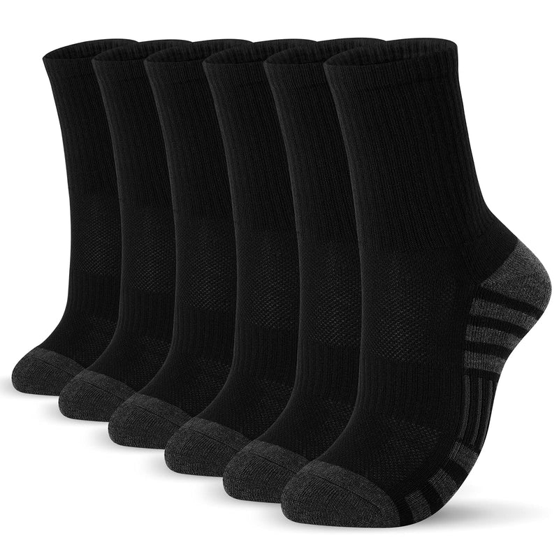 [Australia - AusPower] - Airacker Athletic Socks Sport Running Calf Socks Performance Cushioned Breathable Crew Socks for Men Women(6 Pairs) 6-9 Black 