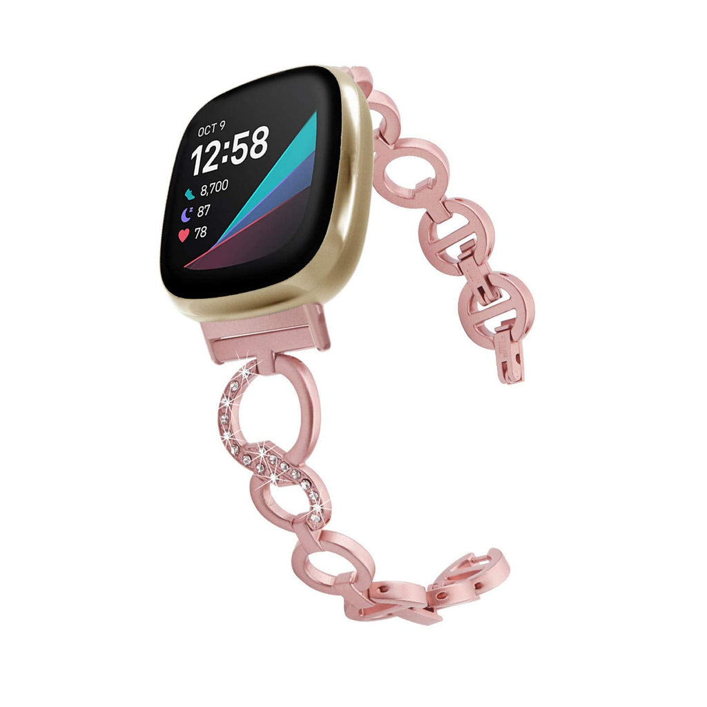 [Australia - AusPower] - FitTurn Bling Bands Compatible Fitbit Sense/Versa 3 Metal Wristband Strap with Diamond Women Girls Matt Stainless Steel Bracelet Adornment Band for Fitbit Sense/Versa 3 Smart Watch (Pink) Pink 