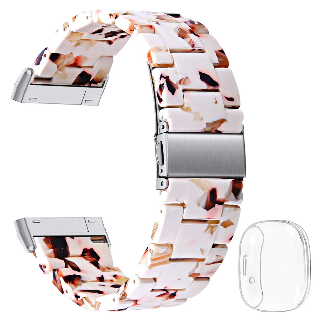 [Australia - AusPower] - Joyozy Lightweight Fashion Bands Compatible with Fitbit Versa 3&Fitbit Sense Watch,Resin Strap Replacement Wristband for Women Men with Versa 3&Sense Clear Screen Protector Case(Nubbly Nougat White) Noubbly Nougat White 