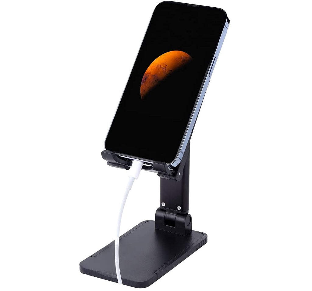 [Australia - AusPower] - Adjustable Cell Phone Stand, Angle Height Adjustable, Foldable Desk Cell Phone Stand Holder, Phone Dock Cradle Compatible with All Mobile Phones, iPhone, Switch, iPad, Tablet (Black) Black 