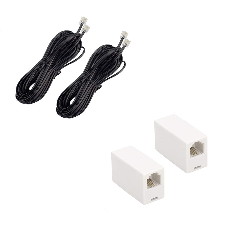 [Australia - AusPower] - Uvital 15 Feet Telephone Landline Extension Cord Cable Line Wire with Standard RJ-11 6P4C Plugs(Black 4.6M, 2Pack) with RJ11 6P4C Inline Coupler(White, 2 Pack) 