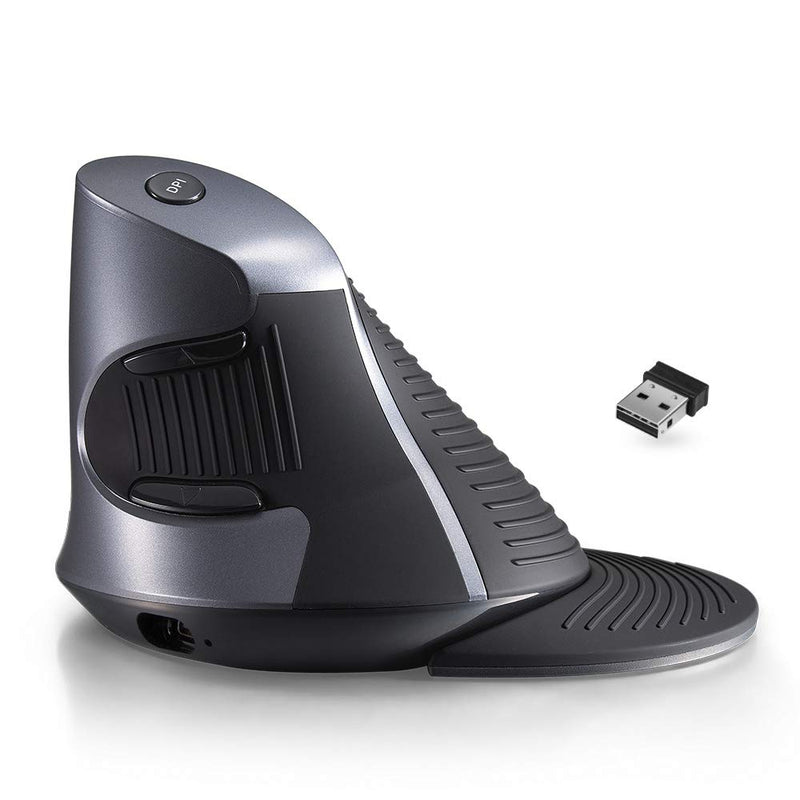 [Australia - AusPower] - DELUX Upgrade Rechargeable Ergonomic Vertical Mouse, 2.4G Optical Wireless Ergo Silent Mouse with USB Receiver, 6 Buttons, 3 Gear DPI and Removable Palm Rest Reduce Muscle Strain (M618G GX-Black) M618G GX 2.4G Wireless 1600DPI 
