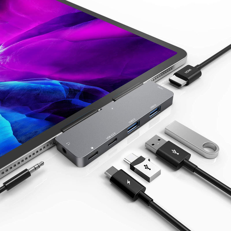 [Australia - AusPower] - USB C HUB for iPad Pro 11/12.9" 2021 2020 2018,Adapter for iPad Air 4,6 in 1 iPad Pro Hub with 4K HDMI,3.5mm Headphone Jack,2 USB3.0 Ports,USB C PD Charging&Data,USB C Earphone Jack 