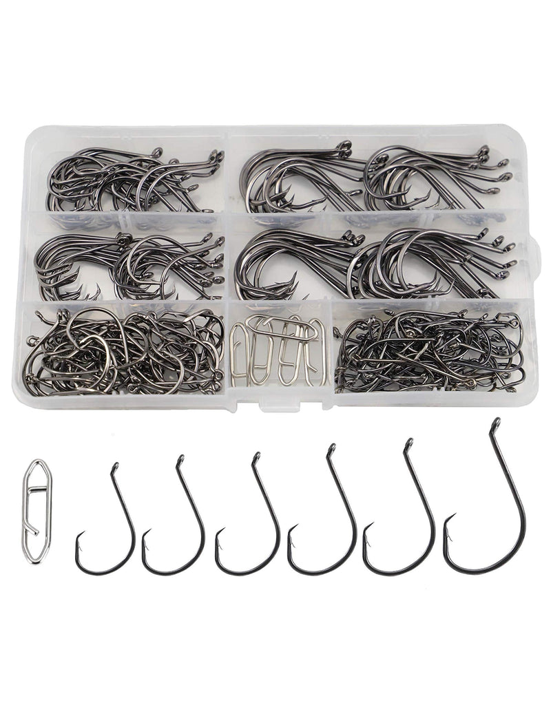 [Australia - AusPower] - Facikono Circle Hooks Saltwater Catfish Bass Fishing Hooks, 180pcs Octopus Offset Fishing Hooks with 5pcs Power Clips 