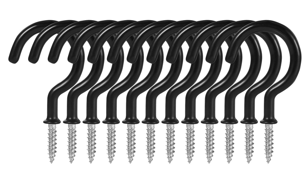 [Australia - AusPower] - 2 Inch Ceiling Hooks, Screw-in Cup Hooks, Vinyl Coated Screw Hooks for Hanging Plants Lights Mugs Heavy Duty Indoor Outdoor Use, Screw in Metal Wall Hooks Kitchen Hanger, Black (12 Pack) 