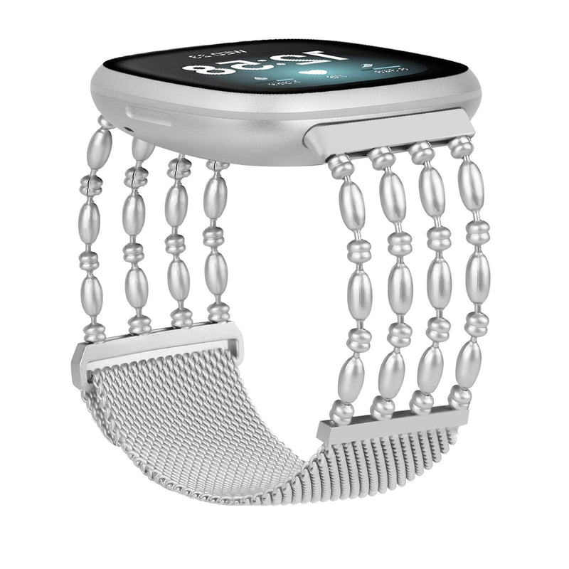 [Australia - AusPower] - KOREDA Bands Compatible with Fitbit Versa 3/Fitbit Sense for Women Men, Stainless Steel Metal Chain Bangle Replacement Bracelet Strap Wristbands for Fitbit Versa 3/Sense Smart Watch (Silver) Silver 