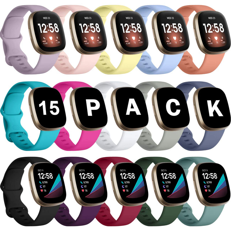 [Australia - AusPower] - GEAK 15 Pack Bands Compatible with Fitbit Versa 3/Fitbit Sense Bands, Soft Replacement Wristband for Fitbit Sense/Versa 3 Bands Women, Flexible Waterproof Sport Watch Strap for Women Men Small 15 Pack 