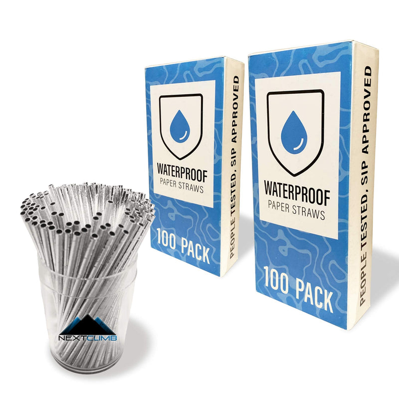 [Australia - AusPower] - Silver Paper Straws - WATERPROOF Paper Drinking Straws - Biodegradable Compostable Eco Friendly Disposable Plasticless Non Plastic Straw For Kids, Party, Wedding (200-Pack, Silver) 200-Pack 