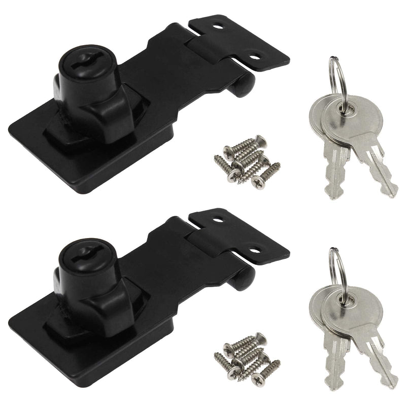 [Australia - AusPower] - Kyuionty 2Pcs Keyed Hasp Locks 2.5 Inch Twist Knob Keyed Locking Hasp, Metal Safety Hasp Latches Keyed Different for Small Doors, Cabinets (Black) Black 