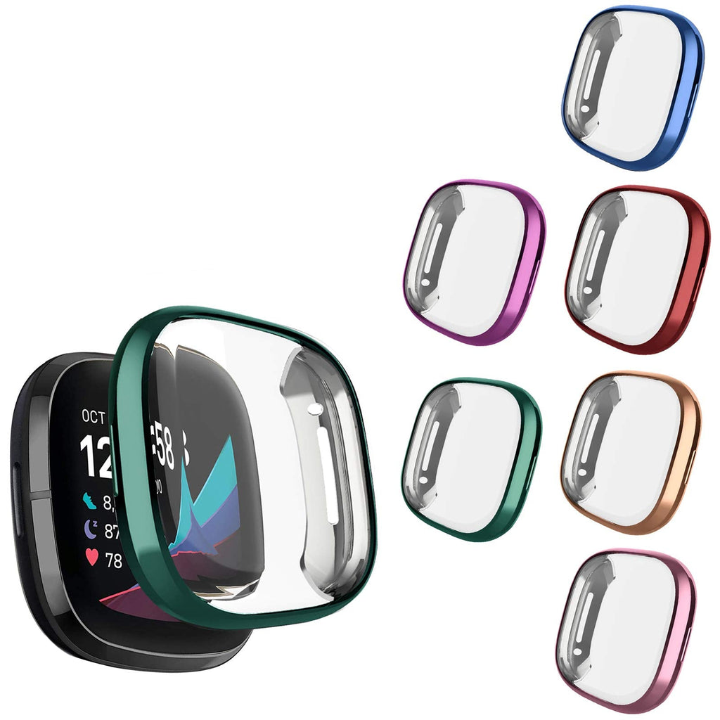 [Australia - AusPower] - 6 Packs Case Compatible with Fitbit Sense / Fitbit Versa 3 Screen Protector, NAHAI All Around Ultra Thin Plated Bumper Shell Scratch-Resist Cover for Fitbit Sense/Versa 3 Smartwatch Rose Gold,Rose Pink,Purple,Red,Blue,Green 