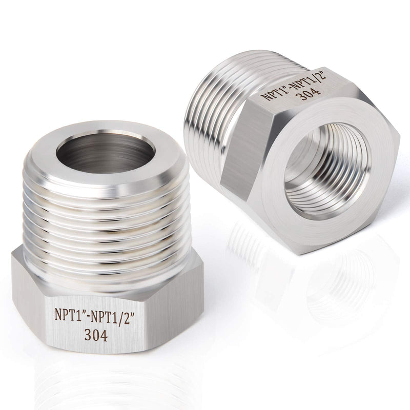 [Australia - AusPower] - TAISHER 2PCS Forging of 304 Stainless Steel Reducer Hex Bushing, 1" Male NPT to 1/2" Female NPT, Reducing Cast Pipe Adapter Fitting 1" MNPT x 1/2" FNPT 2 