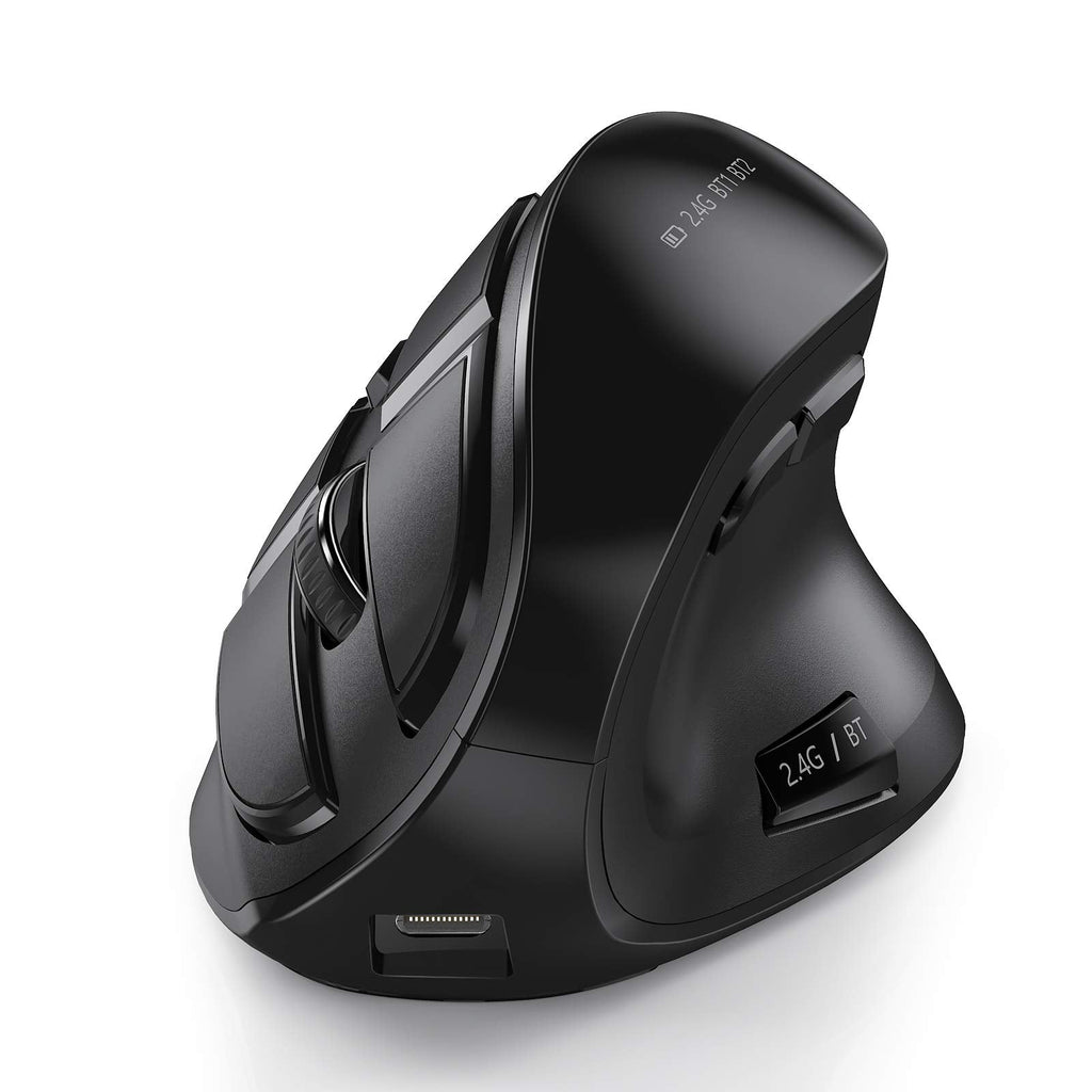 [Australia - AusPower] - Ergonomic Mouse, seenda Wireless Vertical Mouse - Rechargeable Optical Mice for Multi-Purpose (Bluetooth 5.0 + Bluetooth 3.0 + USB Connection) Compatible Apple Mac and Windows Computers - Black Black Ergonomic Mouse 