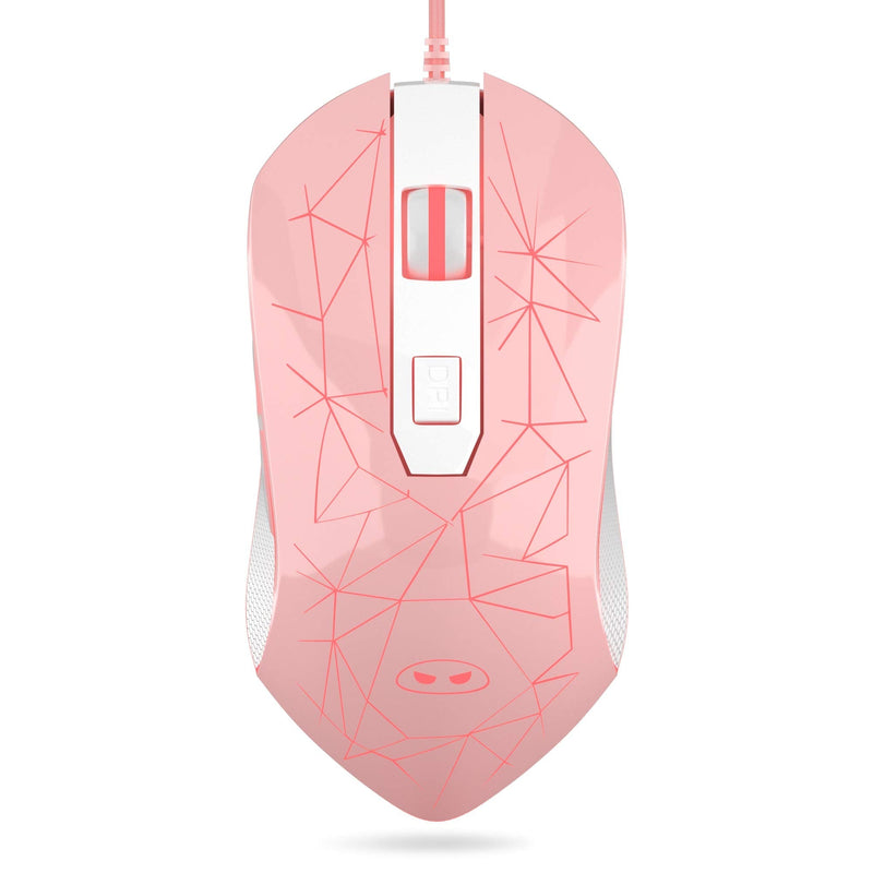 [Australia - AusPower] - MageGee G6 Wired Gaming Mouse, Ergonomic USB Optical Mouse with 7 Colors Breathing LED Backlit, 6 Adjustable DPI Levels from 600 to 3200 for Laptop PC Computer Games & Work, Pink 