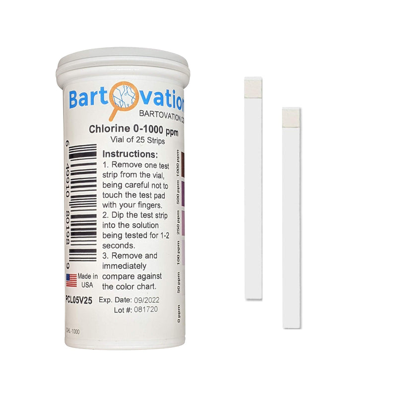 [Australia - AusPower] - Free Chlorine/Bleach Test Strips, 0-1000 ppm [Vial of 25 Strips] 