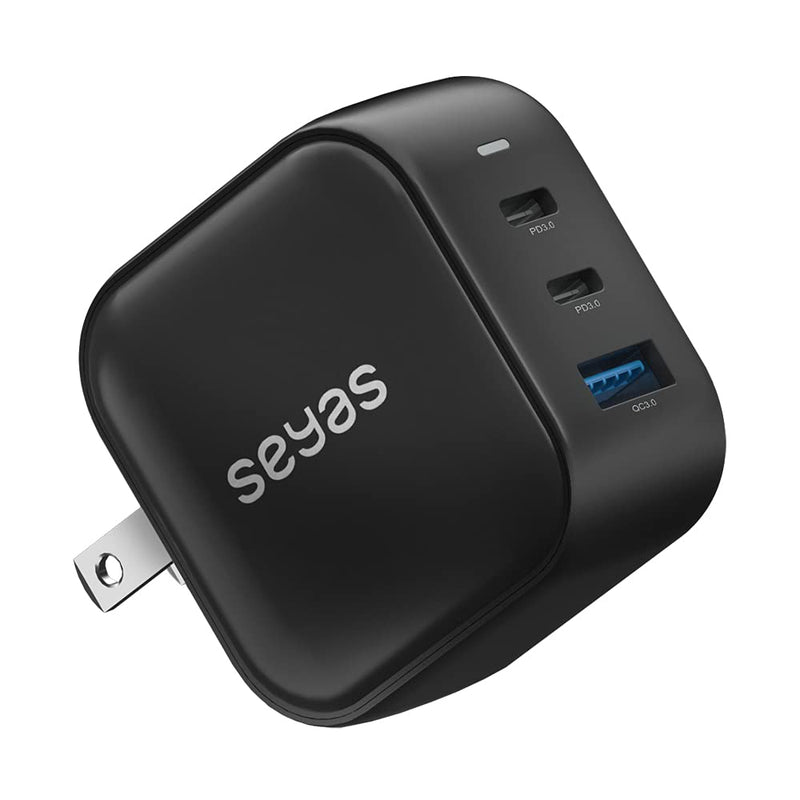 [Australia - AusPower] - USB C Charger, Seyas 66W Fast Wall Charger 3.0 GaN Tech Fast Charger 3 Port Foldable Power Adapter PD Charger for iPad Pro/AirPods Pro/Switch/Samsung and More Black 