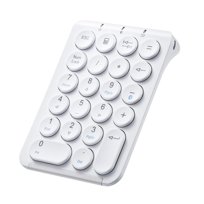 [Australia - AusPower] - SANWA Bluetooth Numeric Keypad, Rechargeable Wireless Ten Key Number Pad, 22-Key Portable & Slim Financial Accounting Numpad for Laptop Computer, Compatible with MacBook, Windows, Android, iOS, White 