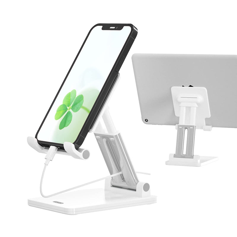 [Australia - AusPower] - Foldable Cell Phone Stand for Desk, Angle & Height Adjustable Desk Phone Stand Holder with Stable Anti-Slip Design, Compatible with iPhone 13 /13 Pro Max/12/12 Pro/ Smartphones/ipad/Kindle - White 