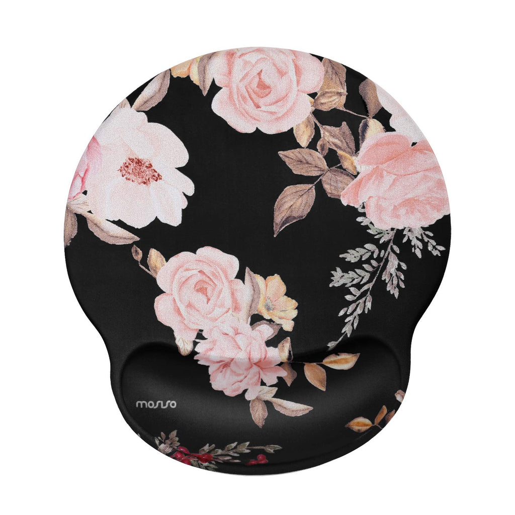 [Australia - AusPower] - MOSISO Mouse Pad with Wrist Rest Support, Peony Ergonomic Mousepad Non-Slip Base Comfortable Home/Office Pain Relief & Easy Typing Cushion for Laptop with Neoprene Cloth & Raised Memory Foam, Black 