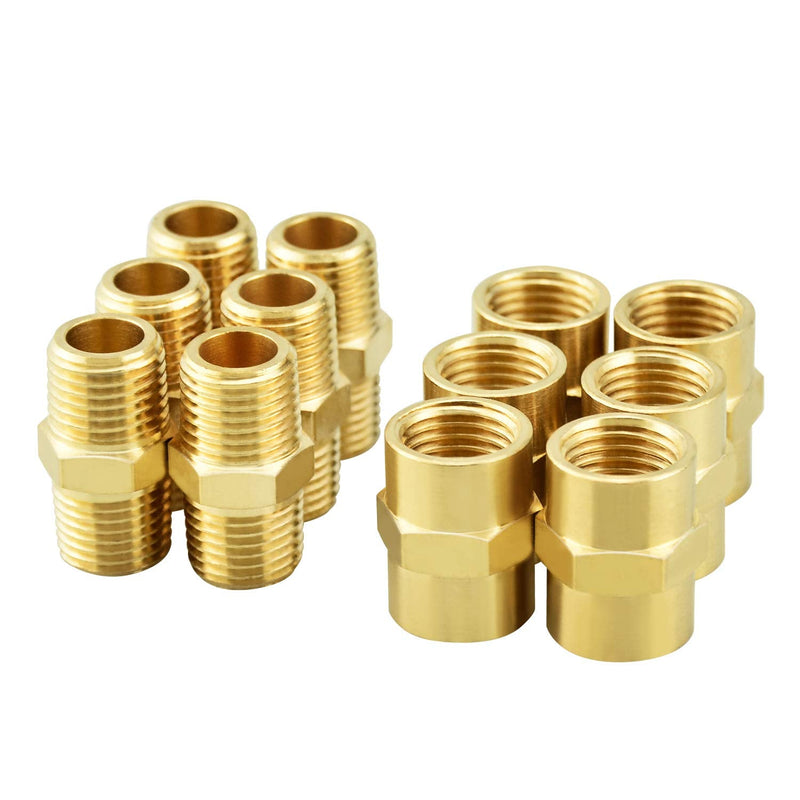 [Australia - AusPower] - GASHER 12PCS Metals Brass Pipe Fitting, Hex Nipple Brass Tone, 1/2" x 1/2" NPT Male Thread Pipe, 1/2Inch x 1/2Inch NPT Female Thread Pipe 12 