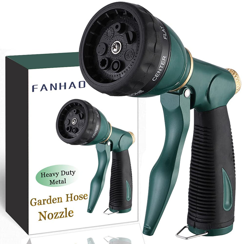 [Australia - AusPower] - FANHAO Garden Hose Nozzle Sprayer Heavy Duty, 100% Metal Spray Nozzle High Pressure Water Hose Nozzle with 7 Patterns for Watering Garden, Washing Cars and Showering Pets Green 