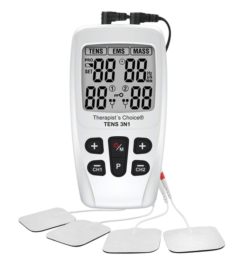 [Australia - AusPower] - Therapist’s Choice® TENS3N1 Dual Channel, Digital Combo with TENS, EMS and Massage with Accessories, White 