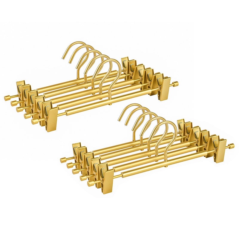 [Australia - AusPower] - Amber Home Premium Matte Gold Aluminum Pants Hangers 10 Pack, 12.2” Extra Smooth & Durable Metal Skirt Slack Hanger, Light & Sturdy Metal Rack for Trouser with 2-Adjustable Non Slip Clips Swivel Hook 