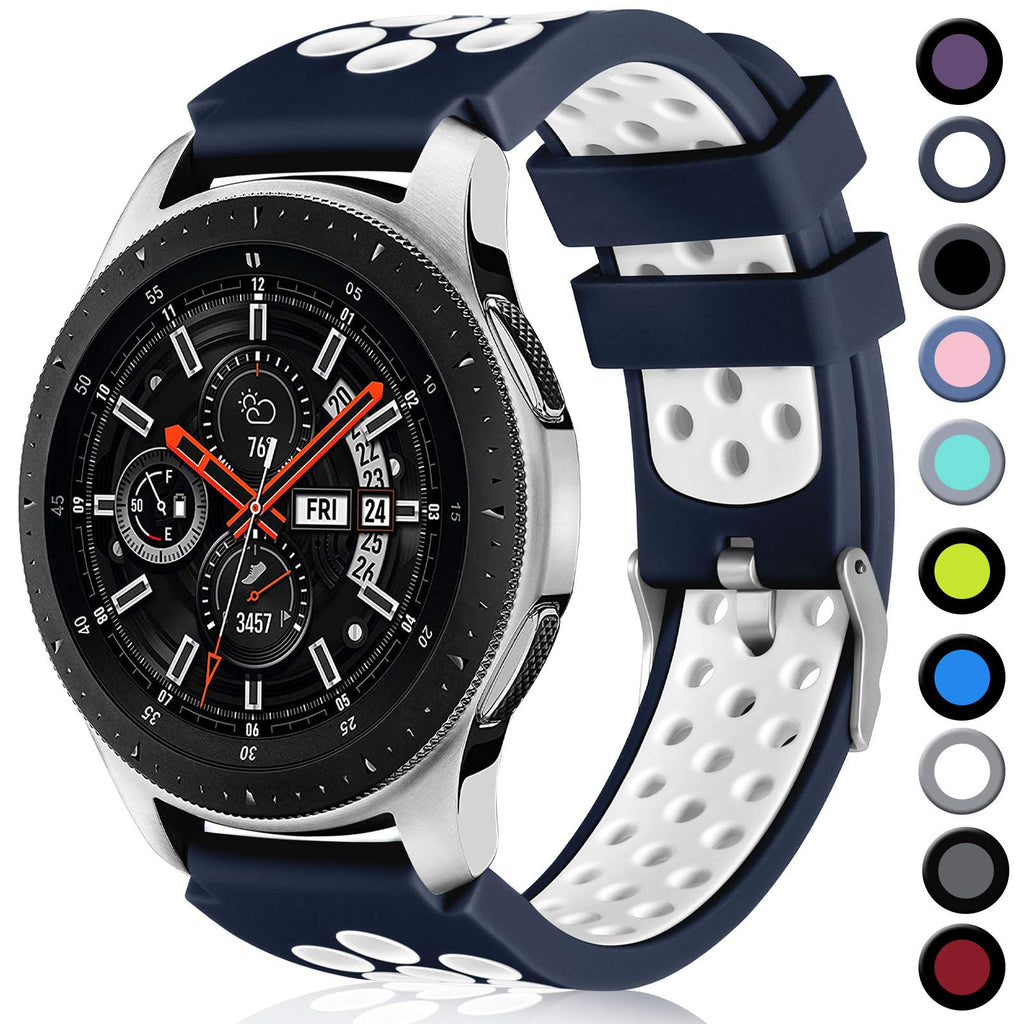 [Australia - AusPower] - Lerobo Compatible for Samsung Galaxy Watch Band 46mm/Galaxy Watch 3 45mm Band/Gear S3 Frontier,Classic Watch Band, 22mm Soft Silicone Breathable Watch Strap Wristband for Women Men,(Navy Blue/White) Navy Blue/White 