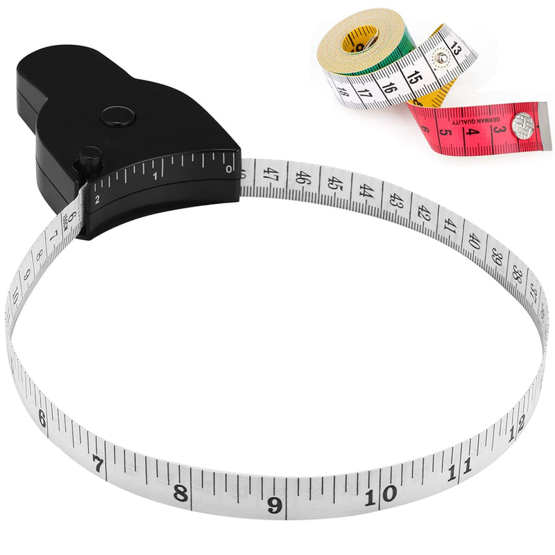 [Australia - AusPower] - Body Measuring Tape, 2 Pack Measure Tape 60 inch (150cm), Lock Pin & Push Button Retract, Soft Tape Measure with Snap Button Closure for Body Sewing Tailor, Black + Multicolor Black+ Multicolor 
